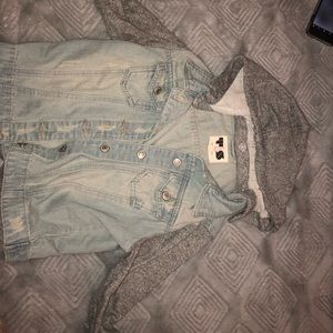 Jean jacket with hoodie sleeves and hood